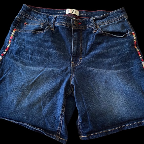 EV 1 Embroidered Denim Shorts - Picture 1 of 5
